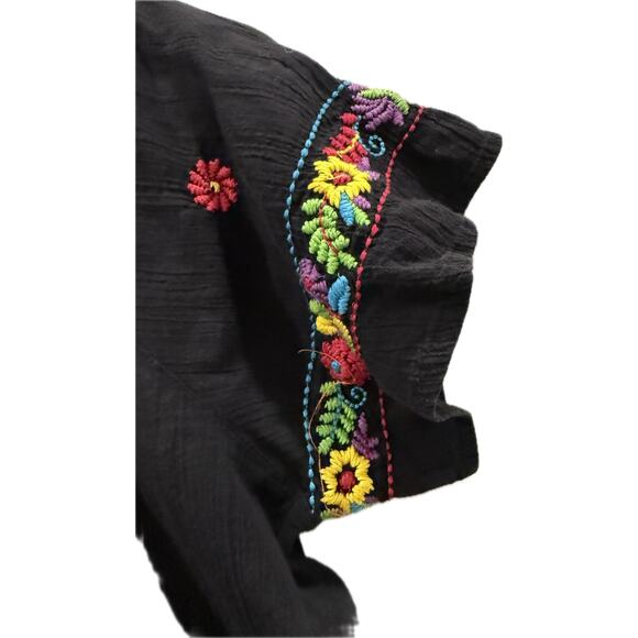 Go Softly Patio Dress Black Patio House Dress Embroidered Flowers 100% Cotton - Picture 4 of 6